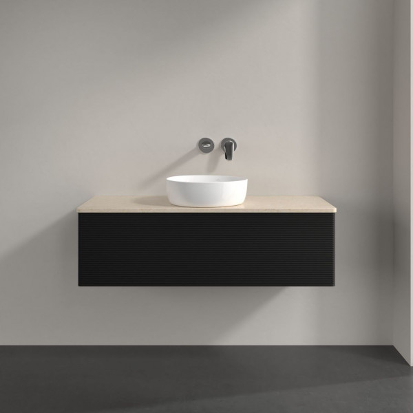 Wastafelmeubel Voor Opzet Waskom Villeroy en Boch Antao 1200x360x500mm Black Matt Laquered/Boticcino