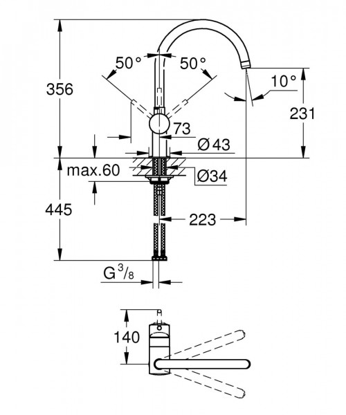 Grohe Minta keukenkraan met draaibare ronde uitloop hard graphite geborsteld 32917AL0