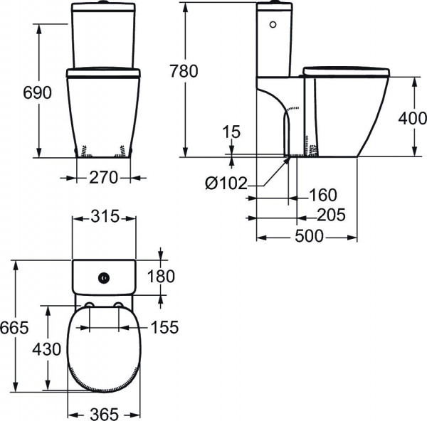 Ideal Standard Connect Reservoir Cube 3/6 liter zijaansluiting  (E79)