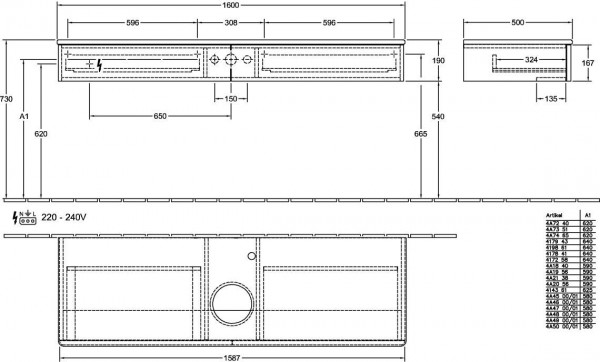 Wastafelmeubel Voor Opzet Waskom Villeroy en Boch Antao 1600x190x500mm Anthracite Matt Laquered