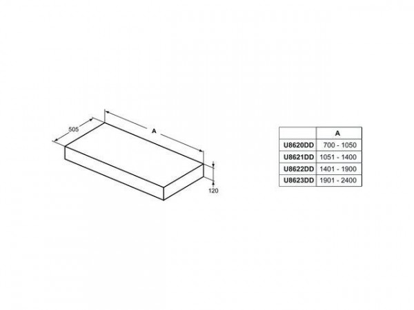 Ideal Standard Wastafelblad ADAPTO 700-1050x505mm