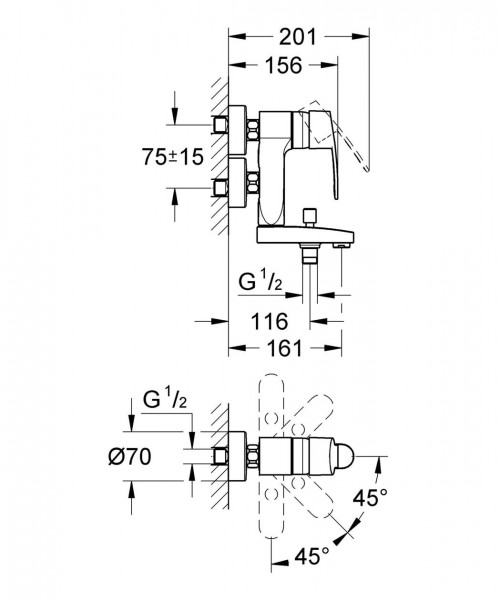 Grohe Muurkraan Eurostyle Cosmopolitan Vertica met één hendel 23301000