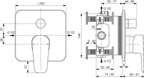 Wandgemonteerde Bad Douche Mengkraan Ideal Standard CERAFINE D met omkeerventiel Chroom