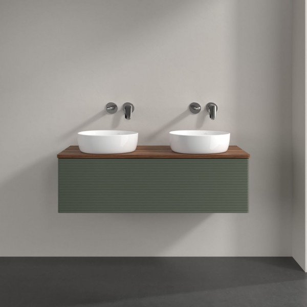 Dubbel Wastafelmeubel Villeroy en Boch Antao 1200x360x500mm Leaf Green Matt Lacquer/Warm Walnut