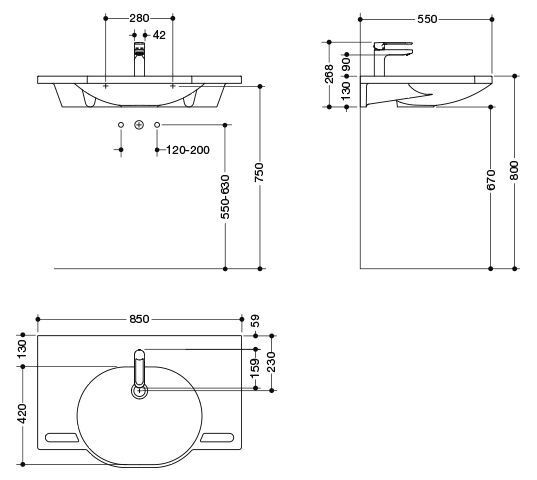 Hewi Hangende Wastafel met Kraan 850 mm Alpenwit 950.19.016