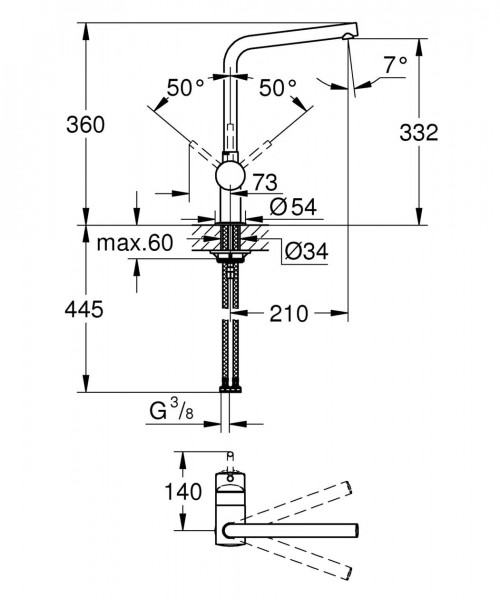 Grohe Minta 1 gats keukenkraan met L uitloop warm sunset geborsteld 31375DL0