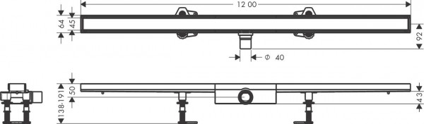 Douchegoot Hansgrohe RainDrain Compact Voor vlakke plaatsing. Te betegelen 1200 mm Chroom