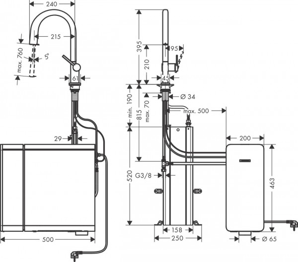 Keukenkraan Met Handdouche Hansgrohe Aqittura M91 sBox 1jet 210mm Zwart Mat