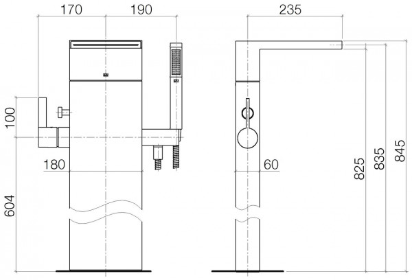 Dornbracht Mem afbouwdeel vrijstaande badkraan eenhendel met watervaluitloop sprong 23.5cm chroom 25963979-00