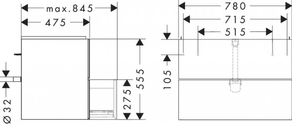 Wastafel Onderkast Hansgrohe Xevolos E 2 laden 780x475x555mm Mat Leigrijs/Dunkel Eik