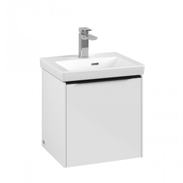 Villeroy & Boch Subway 3.0 wastafelonderkast 45x40x35cm met 1 rechtsdraaiende softclose deur met Volcano Black greep spaanplaat Brilliant White C58201VE