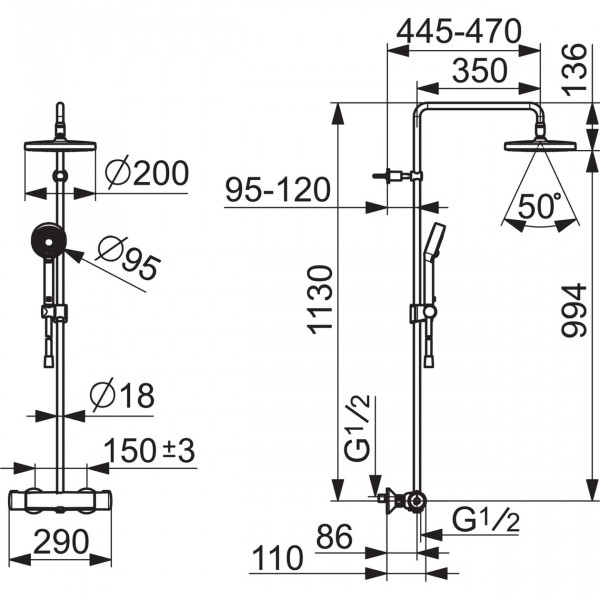 Douchekolom Hansa MICRA Rond, waterbesparend 1130mm Chroom