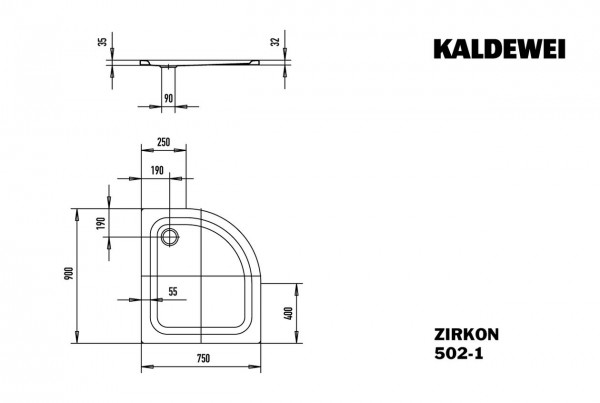 Kaldewei Kwartronde Douchebak Mod.502-1 Zirkon (455600010)