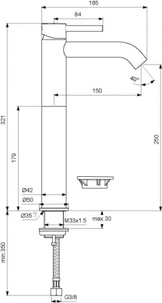 1 Gats Mengkraan Ideal Standard Ceraline zonder afvoerset 150mm Chroom