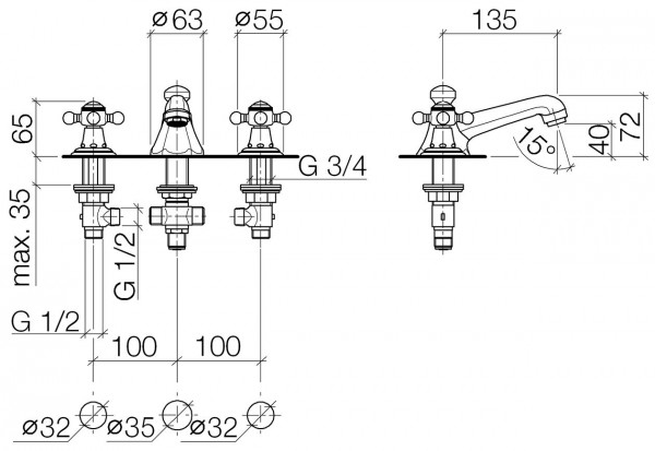 Villeroy en Boch Madison 3-gats wastafelmengkraan met afvoergarnituur (20700360)