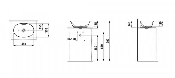 Opbouw Wastafel Laufen THE NEW CLASSIC overloop 310x165x450mm Wit Clean Coat