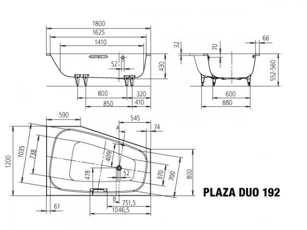 Kaldewei Hoekbad links model 192 Plaza Duo (237200010)