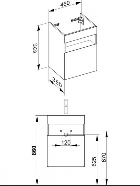 Wastafel Onderkast Keuco Stageline 1 deur, Links 460x625x380mm Mat Wit