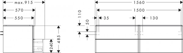 Wastafelmeubel Voor Opzet Waskom Hansgrohe Xelu Q 4 laden 1560x550x485mm Mat Diamantgrijs/Mat Wit