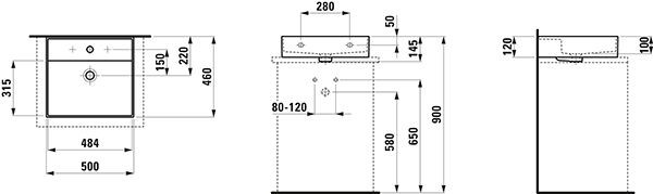 Opbouw Wastafel Laufen KARTELL overloop 460x145x500mm Grijs Mat