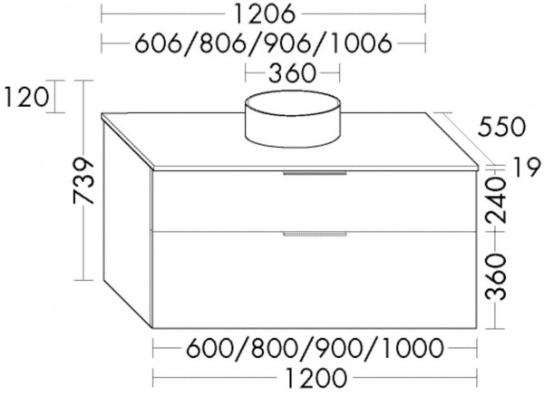 Set Meuble Salle De Bain Burgbad Eqio Vasque à Poser, Meuble 2 tiroirs 606x739mm Personnalisable SGUM060-PN258