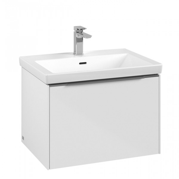 Villeroy & Boch Subway 3.0 wastafelonderkast 65x40x45cm met aluminium glanzende greep 1 softclose lade 1 sifonuitsparing spaanplaat Brilliant White C57500VE