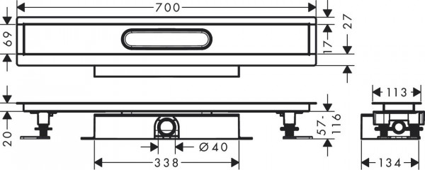 Douchegoot Hansgrohe uBox 700mm Complete set voor vlakke installatie