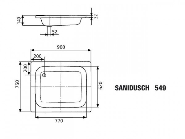 Kaldewei Sanidusch douchebak plaatstaal 90x75x14cm rechthoekig wit 331600010001