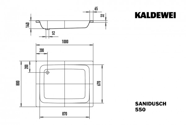 Kaldewei Sanidusch douchebak plaatstaal 80x100x14cm rechthoekig pergamon 440600010231