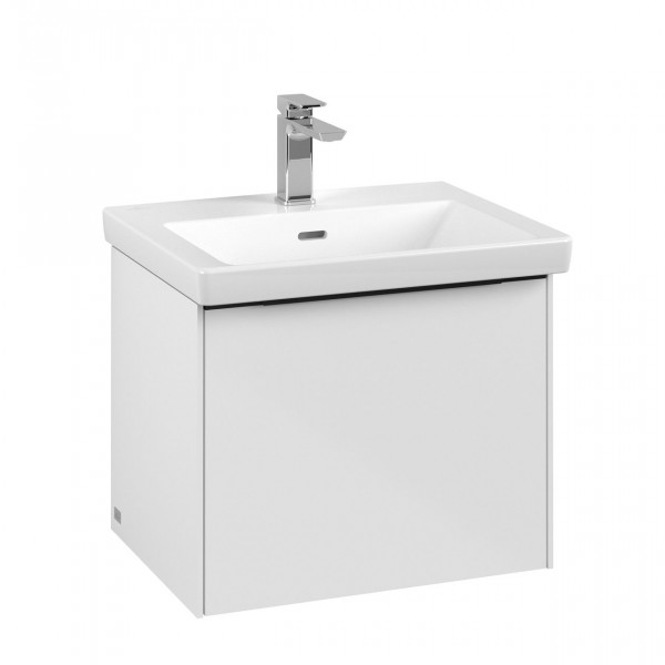 Villeroy & Boch Subway 3.0 wastafelonderkast 55x40x40cm met Volcano Black greep 1 softclose lade 1 sifonuitsparing spaanplaat Brilliant White C57901VE