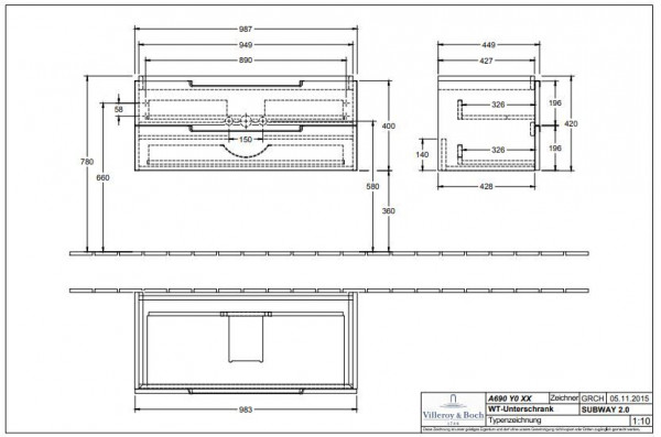 Villeroy en Boch Subway 2.0 Onderkast 987x420x449 mm