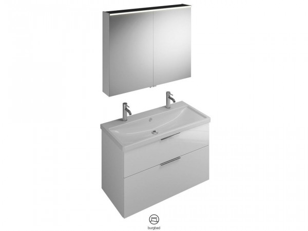 Set Meuble Salle De Bain Burgbad Eqio Lavabo double, Meuble 2 tiroirs, Armoire de Toilette 2 portes 1030mm Personnalisable SFAO103-PN258