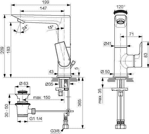 Inbouw Wastafelkraan Ideal Standard Tesi Chroom A6754AA