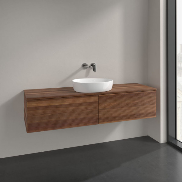 Meuble Pour Vasque à Poser Villeroy et Boch Antao avec Structure, Lumière 2 tiroirs 1600x360x500mm Warm Walnut