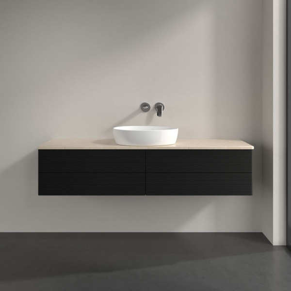 Wastafelmeubel Voor Opzet Waskom Villeroy en Boch Antao 1600x360x500mm Black Matt Laquered/Boticcino