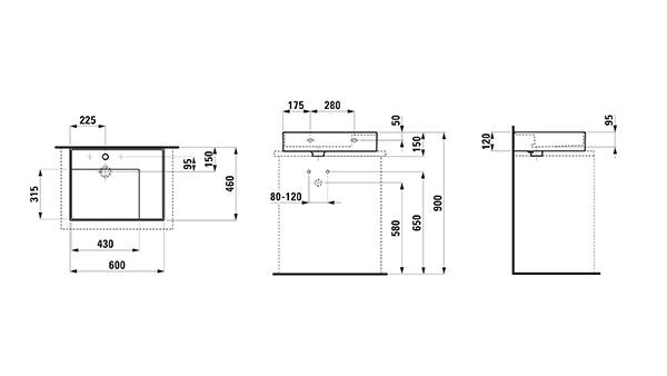 Opbouw Wastafel Laufen KARTELL tablet rechts 460x150x600mm Grijs Mat