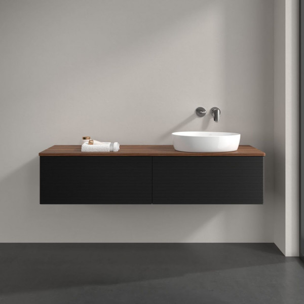 Wastafelmeubel Voor Opzet Waskom Villeroy en Boch Antao 1600x360x500mm Black Matt Laquered/Warm W...