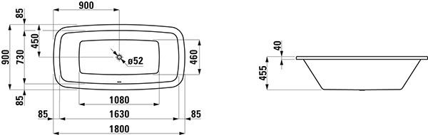 Ligbad Laufen PALOMBA ovaal verzonken 1800x900mm Wit