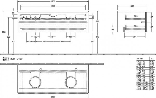 Dubbel Wastafelmeubel Villeroy en Boch Antao 1200x360x500mm Midnight Blue Matt Lacquer