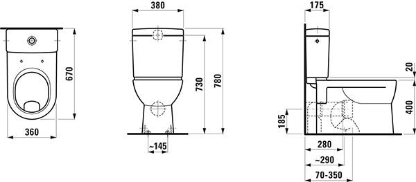 Staand Toilet Laufen PRO Platte bodem 360x670mm Manhattan