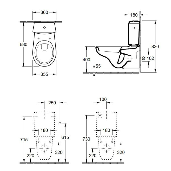 Villeroy en Boch  WC bowl Gemonteerde washdown 680 mm