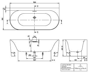 Tegen de muur bad Villeroy en Boch Loop & Friends Oval Duo 1800x800 mm Stone White Ceramicplus