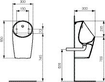 Ideal Standard Urinoir SPHERO MIDI zonder water 300x300x550mm Wit