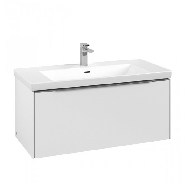 Villeroy & Boch Subway 3.0 wastafelonderkast 100x40x45cm met aluminium glanzende greep 1 softclose lade 1 sifonuitsparing spaanplaat Pure White C56900VF