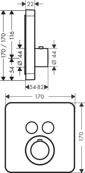 Thermostatische Douchemengkraan Axor ShowerSelect Squaresoft 170x170mm Zwart Mat