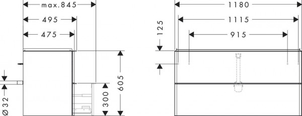 Wastafel Onderkast Hansgrohe Xelu Q 2 laden 1180x475x605mm Glanzend Wit/Zwart Mat