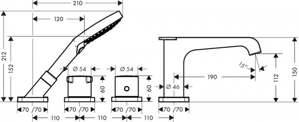 Badrandkraan Axor Citterio E voor betegeling 429x212mm Zwart Mat