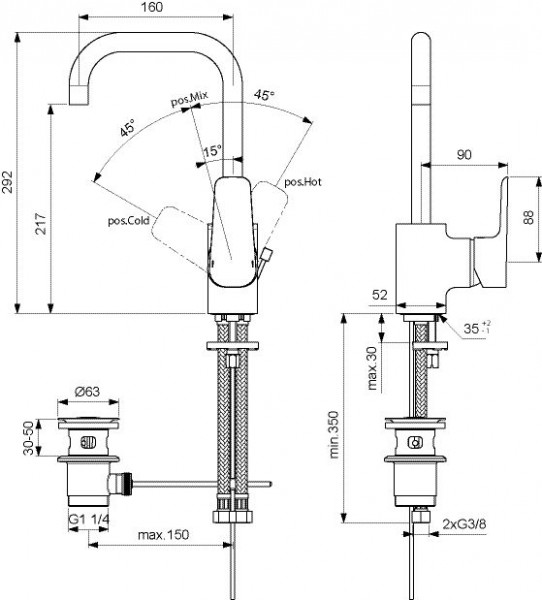 Ideal Standard Eéngreeps wastafelmengkraan CeraPlan III Chroom