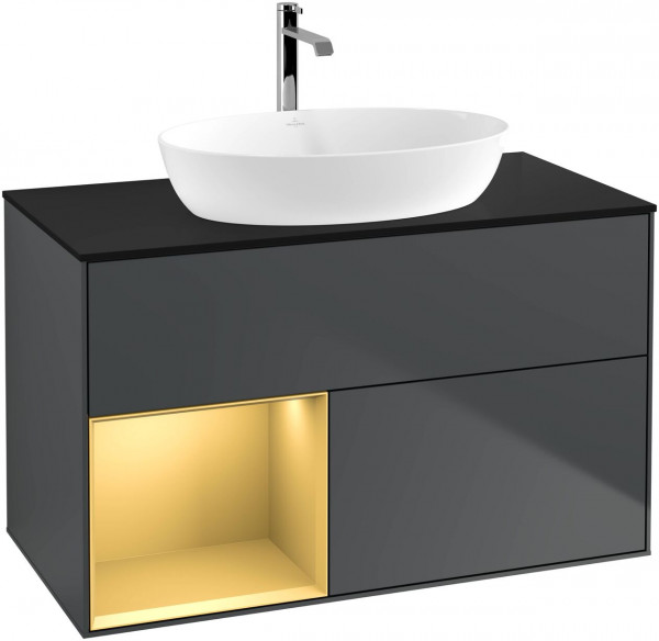 Meuble Pour Vasque à Poser Villeroy et Boch Finion Midnight Blue/Gold/Glass Black FA12HFHG