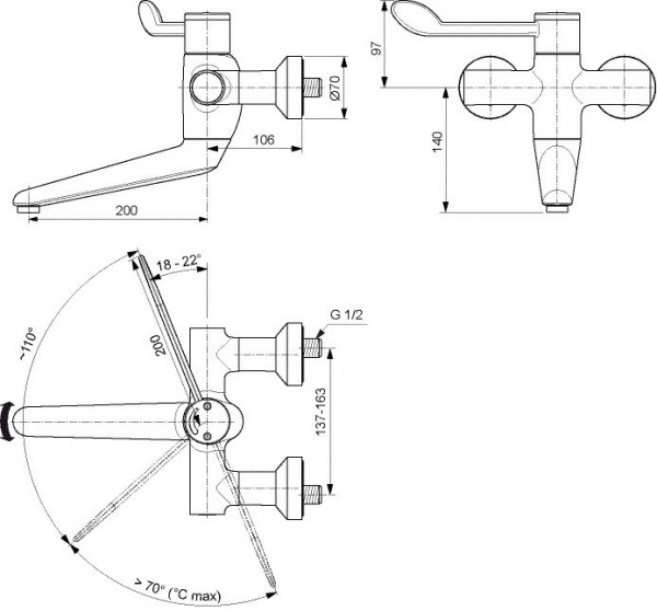 Ideal Standard Verborgen wastafelmengkraan Ceraplus 2 Chroom A6703AA